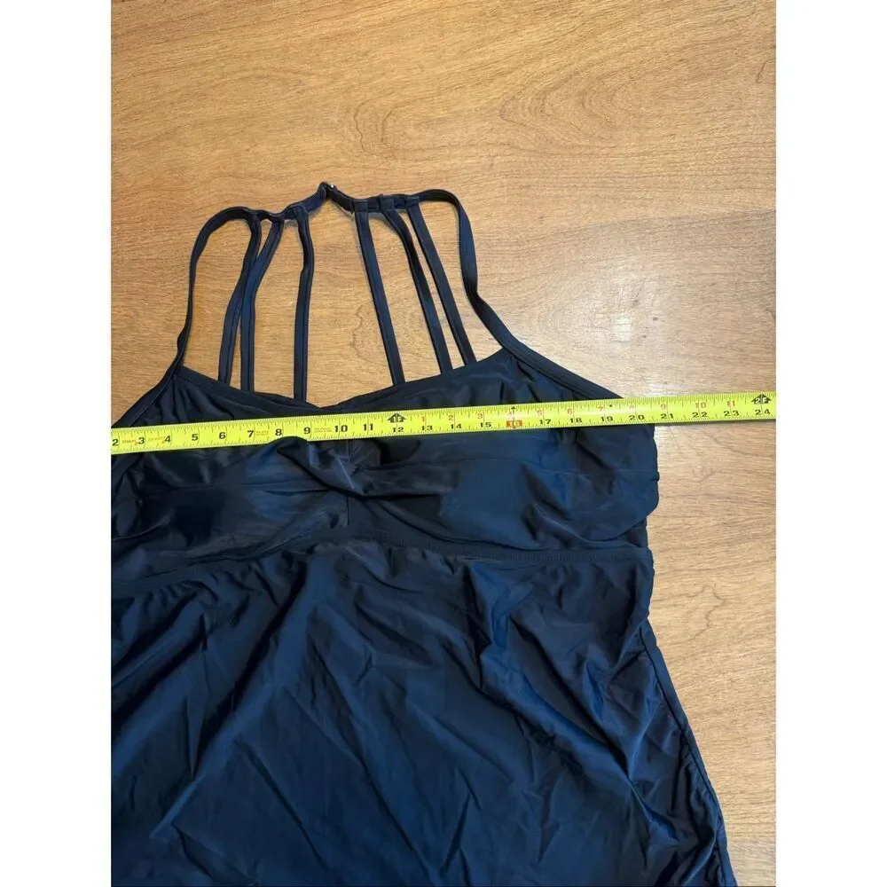 Ava & Viv Women's Caged Strappy Back Twist Front Swim Tankini Top Black Sz 22W